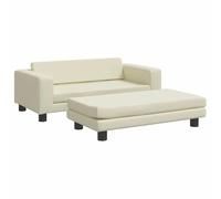 Eleganz Canapé pour enfant, avec tabouret, crème, 100 x 50 x 30 cm, meuble pour enfant, en cuir synthétique et pin, confortable et durable, pour chambre d'enfant et salon