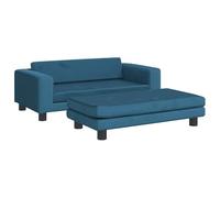 Eleganz Canapé pour enfant, avec tabouret en velours et pin - Bleu - 100 x 50 x 30 cm - Ensemble doux et stable pour chambre d'enfant - Meubles pour bébé et enfant en polyester et plastique