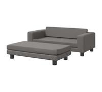 Eleganz Canapé pour enfant avec tabouret gris - Meuble pour enfant en cuir synthétique et bois de pin - 100 x 50 x 30 cm - Confortable et durable - Pour chambre d'enfant