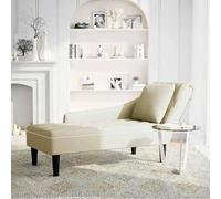 Eleganz Chaise longue avec accoudoir droit et coussin - Canapé en velours crème pour salon et chambre à coucher - Confortable et élégant