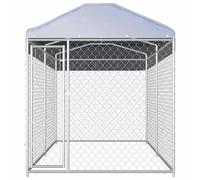 Eleganz Chenil d'extérieur pour chien avec auvent - 382 x 192 x 225 cm - Cadre et grille en acier galvanisé - Enclos robuste pour chiens dans le jardin