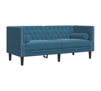 Eleganz Chesterfield Canapé 2 places en velours bleu avec traversins, futon de luxe, pour salon et bureau à domicile, confortable et élégant