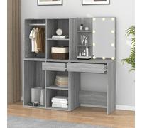 Eleganz Coiffeuse avec armoires - Coiffeuse grise en bois et acrylique - Ensemble de meubles de chambre élégants avec éclairage - Rangement pratique pour les cosmétiques