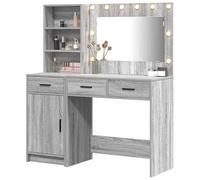Eleganz Coiffeuse avec éclairage miroir, 2 pièces, grise, meubles de chambre à coucher, en bois, commode cosmétique élégante avec éclairage pour chambre à coucher et salle de bain, peu encombrante et