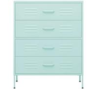Eleganz Commode en métal, armoire de salon avec 4 tiroirs : buffet vert menthe, design porte coulissante, 80 x 35 x 101,5 cm en acier, armoire polyvalente