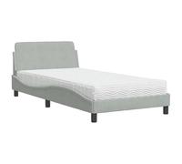 Eleganz Dover Lit avec matelas 100 x 200 cm en velours gris clair - Lit de chambre moderne pour petits espaces, confortable et durable, design peu encombrant