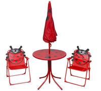 Eleganz Ensemble bistro de jardin 3 pièces pour enfant, avec parasol rouge, tube en acier et tissu textile, parfait pour les petits jardins et terrasses