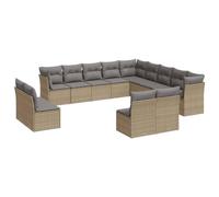 Eleganz Ensemble de 13 canapés de jardin en rotin avec coussins, beige, résistant aux intempéries et confortable, pour terrasse et balcon, meubles d'extérieur modernes pour se détendre