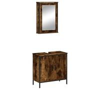 Eleganz Ensemble de 2 meubles de salle de bain en bois et acier - Ensemble de meubles de salle de bain modernes avec étagère en verre, surface revêtue par pulvérisation pour une longue durée de vie