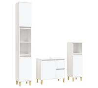 Eleganz Ensemble de 3 meubles de salle de bain blanc en bois massif et bois massif d'eucalyptus - Ensemble de meubles de salle de bain modernes pour une ambiance élégante, durable et facile