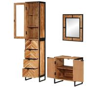 Eleganz Ensemble de 3 meubles de salle de bain en bois d'acacia massif et fer - Ensemble de meubles de salle de bain modernes avec étagères en verre - Durable et élégant pour l'organisation de la