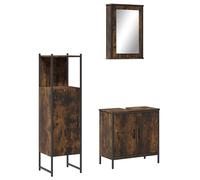 Eleganz Ensemble de 3 meubles de salle de bain en bois de chêne fumé - Ensemble de meubles de salle de bain modernes avec acier revêtu par pulvérisation et verre - Élégant et peu encombrant