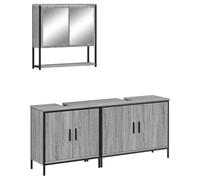 Eleganz Ensemble de 3 meubles de salle de bain en bois et acier revêtu par pulvérisation - Ensemble de meubles de salle de bain modernes en gris Sonoma avec verre - Élégant et peu encombrant