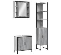 Eleganz Ensemble de 3 meubles de salle de bain gris Sonoma - Bois et acier revêtu par pulvérisation - Ensemble de meubles de salle de bain modernes avec étagère en verre - Solution de rangement pour