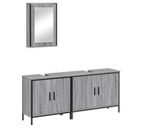 Eleganz Ensemble de 3 meubles de salle de bain gris Sonoma en bois et acier revêtu par pulvérisation - Ensemble de salle de bain moderne avec étagère en verre pour un rangement élégant