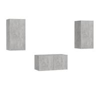 Eleganz Ensemble de 3 meubles TV gris béton en bois - Table multimédia moderne pour salon, chambre à coucher - Rangement stable pour haut-parleurs et accessoires TV - Peu encombrant et durable