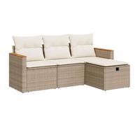 Eleganz Ensemble de 4 canapés de jardin en rotin PE avec coussins - Beige, acier revêtu par pulvérisation et bois d'acacia massif avec finition à l'huile - Parfait pour la terrasse et le jardin