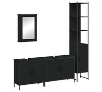 Eleganz Ensemble de 4 meubles de salle de bain noirs en bois, acier revêtu par pulvérisation et verre, ensemble de meubles de salle de bain modernes pour un design élégant et une longue durée de vie