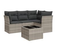 Eleganz Ensemble de 5 canapés de jardin avec coussins - Mobilier de salon moderne en polyrotin pour terrasse et balcon - Gris clair - Résistant aux intempéries et confortable