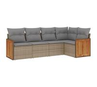 Eleganz Ensemble de 5 canapés de jardin en rotin PE et acier revêtu par pulvérisation, coussins beiges, durable et facile d'entretien, pour terrasse et jardin