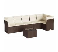 Eleganz Ensemble de 7 canapés de jardin en rotin synthétique avec coussins - Résistant aux intempéries et confortable pour terrasse, balcon ou jardin - Marron