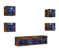 Eleganz Ensemble de 7 pièces - Meuble de salon avec éclairage en bois de chêne fumé et verre - Design moderne pour le salon, acoustique optimale pour les haut-parleurs