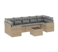 Eleganz Ensemble de 8 canapés de jardin avec coussins beige - En rotin synthétique résistant aux intempéries - Pour terrasse et balcon - Meubles d'extérieur confortables pour le jardin et le salon