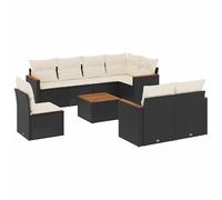 Eleganz Ensemble de 9 canapés de jardin en rotin synthétique noir avec coussins, acier revêtu par pulvérisation, durable et résistant aux intempéries, parfait pour les terrasses et les jardins