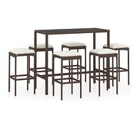 Eleganz Ensemble de bar de jardin 7 pièces avec coussins en polyrotin marron - Meuble d'extérieur moderne pour terrasse et jardin - Résistant aux intempéries et confortable - Idéal pour la détente et