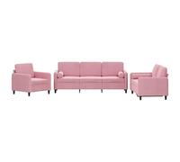 Eleganz Ensemble de canapé 3 pièces avec coussin, en velours rose, pour salon, chambre à coucher, confortable et élégant, idéal pour les petits espaces