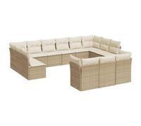 Eleganz Ensemble de canapé de jardin 13 pièces avec rotin synthétique et coussin beige - Ensemble d'extérieur durable pour jardin, terrasse ou balcon