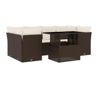 Eleganz Ensemble de canapé de jardin, 7 pièces, en polyrotin, avec coussins, marron, pour terrasse et balcon, résistant aux intempéries et facile d'entretien