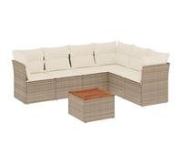 Eleganz Ensemble de canapé de jardin 7 pièces en rotin synthétique avec coussins - Beige, acier revêtu par pulvérisation, résistant aux intempéries et durable, pour terrasse et jardin