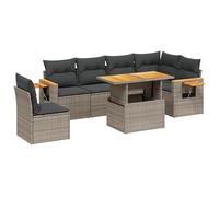 Eleganz Ensemble de canapé de jardin 7 pièces en rotin synthétique gris avec coussins, acier revêtu par pulvérisation, résistant aux intempéries et durable, parfait pour le jardin et la terrasse