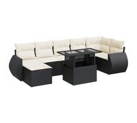 Eleganz Ensemble de canapé de jardin 8 pièces en polyrotin noir avec coussins - Meubles d'extérieur modernes pour terrasse et balcon - Résistant aux intempéries et confortable