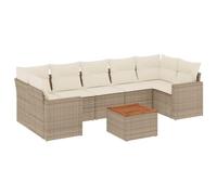 Eleganz Ensemble de canapé de jardin 8 pièces en rotin PE et acier revêtu par pulvérisation, beige, durable et facile d'entretien, pour terrasse et jardin