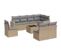 Eleganz Ensemble de canapé de jardin en rotin synthétique avec coussins - 9 pièces - Pour terrasse et balcon - Résistant aux intempéries et facile d'entretien - Beige