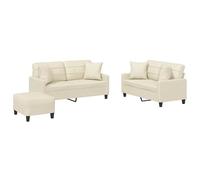 Eleganz Ensemble de canapé futon 3 pièces avec coussins, design moderne en cuir synthétique crème, peu encombrant et confortable, pour le salon ou les petites pièces