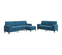 Eleganz Ensemble de canapé futon 3 pièces avec coussins et traversins, en velours bleu, pour salon, chambre à coucher, confortable, élégant et peu encombrant, idéal pour les petits espaces et les