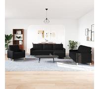 Eleganz Ensemble de canapés futon 4 pièces avec repose-pieds en tissu noir - Salon confortable pour les petits espaces, durable et facile d'entretien