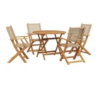 Eleganz Ensemble de meubles de jardin 5 pièces en polyrotin et bois massif - Beige - Durable - Pour terrasse et jardin - Résistant aux intempéries et facile d'entretien