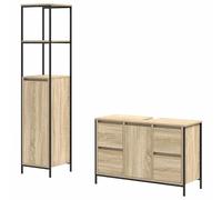 Eleganz Ensemble de meubles de salle de bain 2 pièces avec étagère, chêne Sonoma et noir, matériau à base de bois, peu encombrant et moderne, parfait pour les petites salles de bains