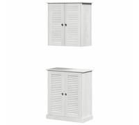 Eleganz Ensemble de meubles de salle de bain, 2 pièces, en pin massif et panneaux de particules, blanc et blanc antique, 67,5 x 34 x 80 cm, élégant et durable, pour les petites pièces