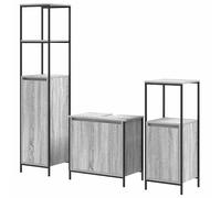 Eleganz Ensemble de meubles de salle de bain 3 pièces avec étagère, gris sonoma et noir, ensemble de salle de bain élégant en bois d'ingénierie et acier, peu encombrant et durable