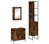 Eleganz Ensemble de meubles de salle de bain 3 pièces en bois et acier revêtu par pulvérisation - Ensemble de salle de bain moderne avec verre pour une organisation élégante - Durable et facile