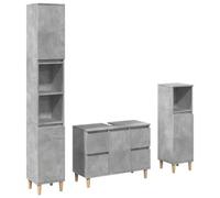 Eleganz Ensemble de meubles de salle de bain 3 pièces gris béton en bois massif et bois massif d'eucalyptus - Ensemble de meubles de salle de bain modernes pour une ambiance élégante