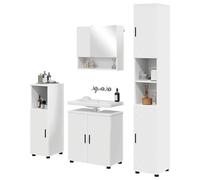 Eleganz Ensemble de meubles de salle de bain 4 pièces avec porte, blanc, matériau à base de bois et métal, ensemble de meubles de salle de bain modernes pour salle de bain élégante, peu encombrant et