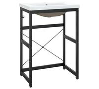 Eleganz Ensemble de meubles de salle de bain : support de lavabo avec lavabo en fer revêtu par pulvérisation - Noir, moderne et durable pour une salle de bain élégante