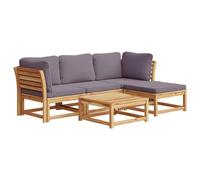 Eleganz Ensemble de salon de jardin 5 pièces avec coussins en bois massif d'acacia traité à l'huile - Meubles de jardin durables et élégants pour des soirées confortables en plein air