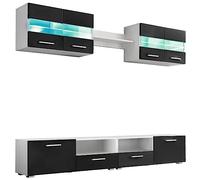 Eleganz Ensemble TV mural 5 pièces avec lumières LED en noir brillant - Design moderne en bois pour un salon élégant